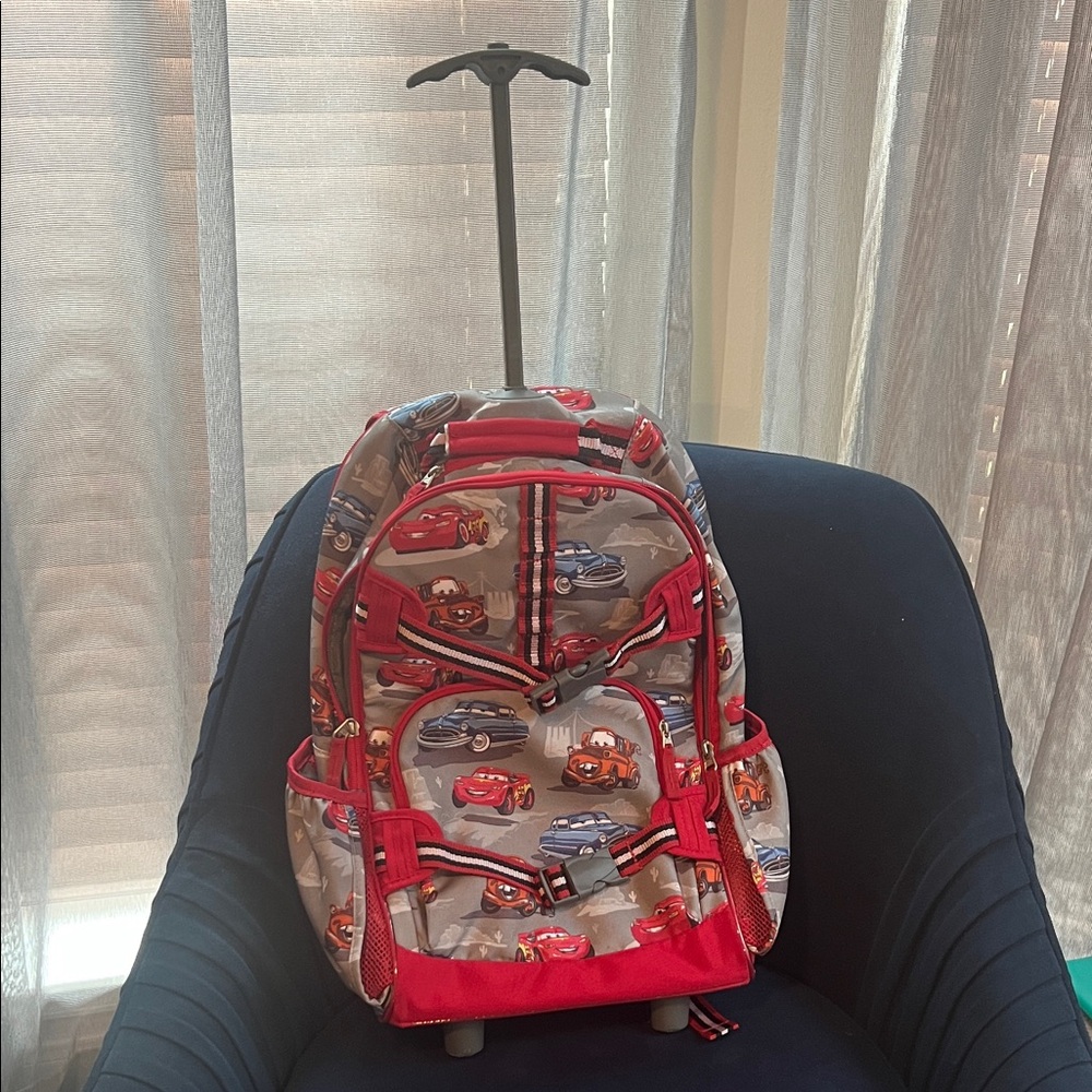 Pottery Barn Kids rolling Red and Gray Cars Backpack - Picture 4 of 4